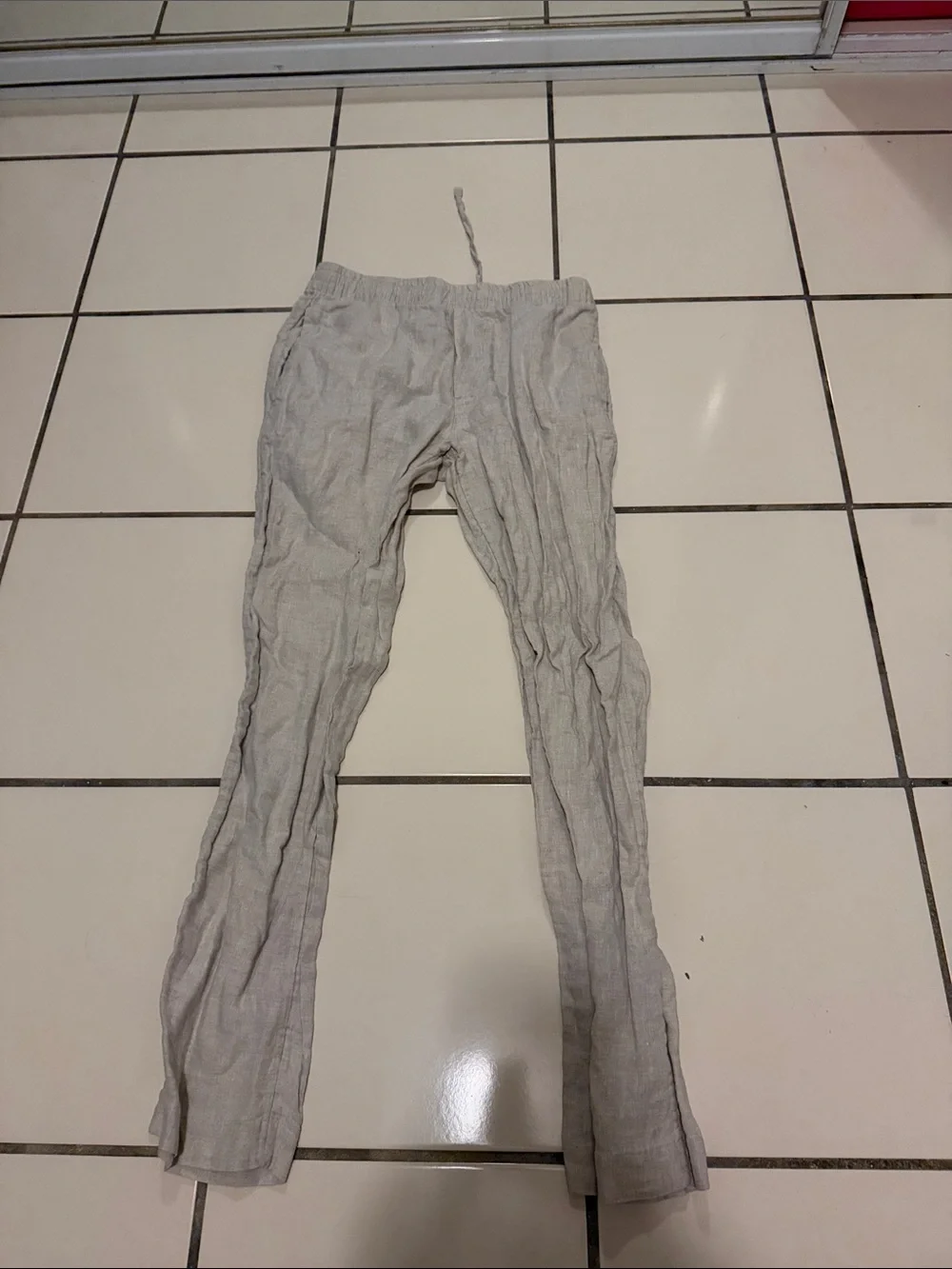 H&M Light Gray Linen-Blend Drawstring Chinos